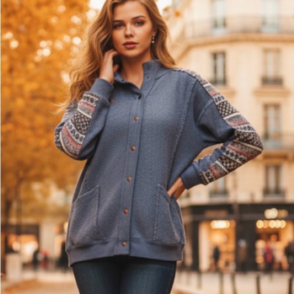 Blue Patterned Button-Up Jacket NWT - image 3